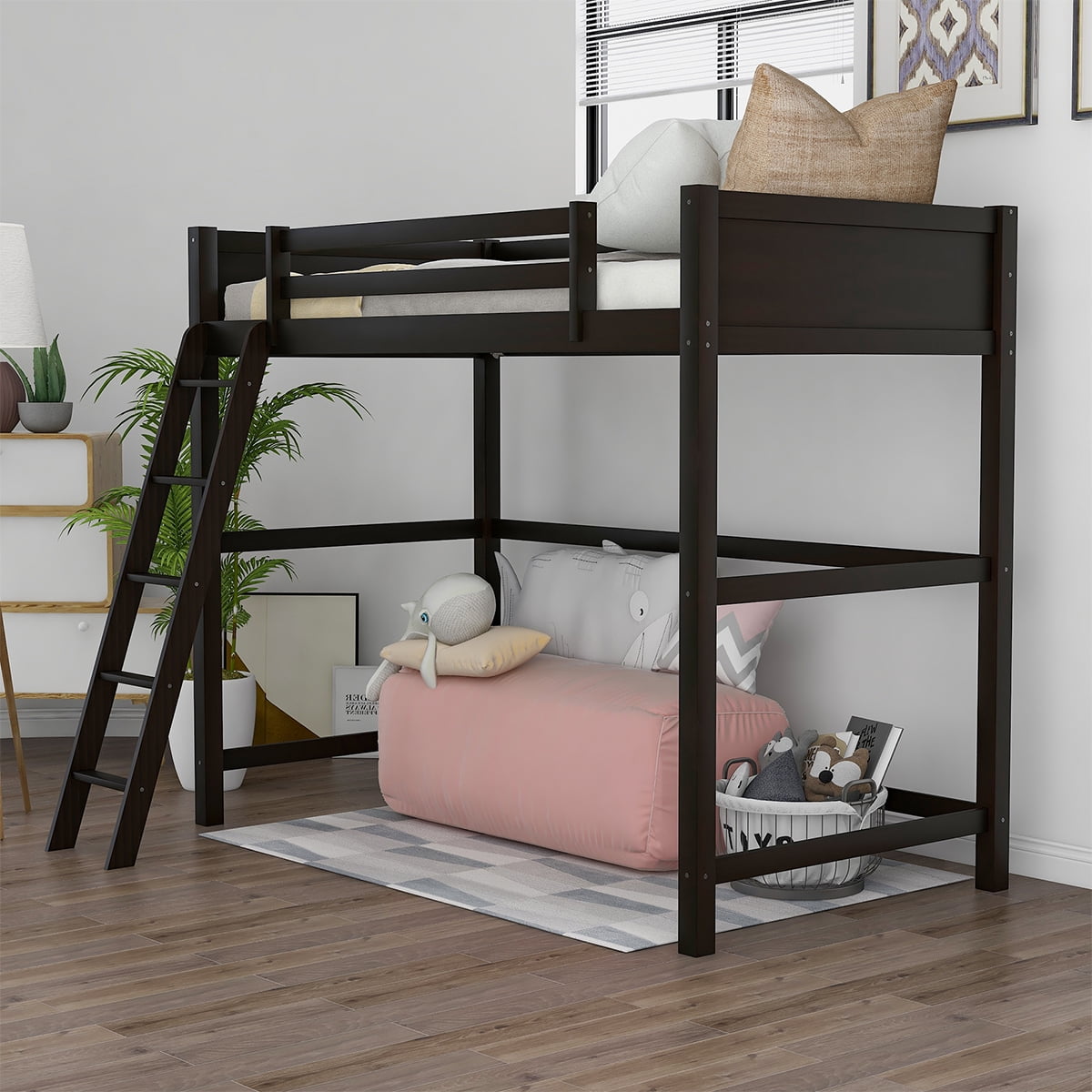 Sentern Solid Wood Twin Loft Bed With, Wood Bunk Bed Ladder Only