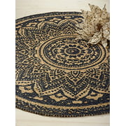 HF by LT Isabella Printed Round Jute Rug, 5, Durable, Sustainable, Hand Woven and Machine Stitched, Midnight Blue