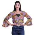 thumbnail image 4 of Moomaya Printed Womens Crop Top Wrap Style Top Wear Ruffle Long Sleeve Casual Summer Blouse, 4 of 6