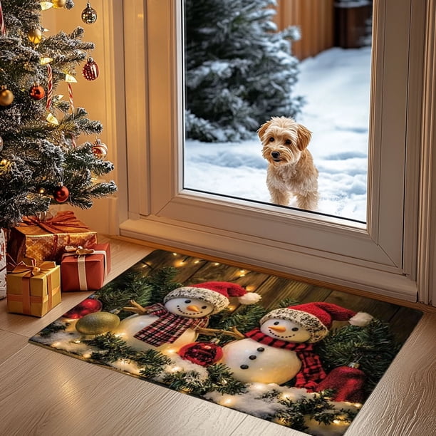 Alfombra Navideña para Entrada | Tapete Absorbente y Antideslizante para El Hogar | Tapete Antimanchas para Baño | Poliéster Blanco, 40 X 60 Cm | Peso: 0,2 Kg | Cyy250905007B