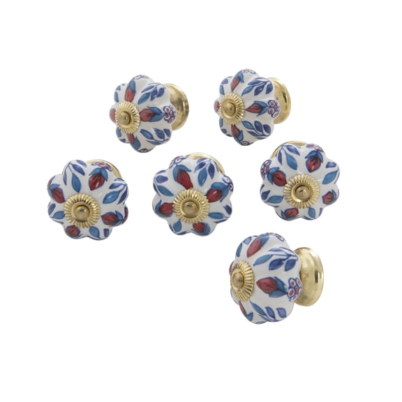 Ceramic Persin Floral Scallop Knob/Mult Set of 6