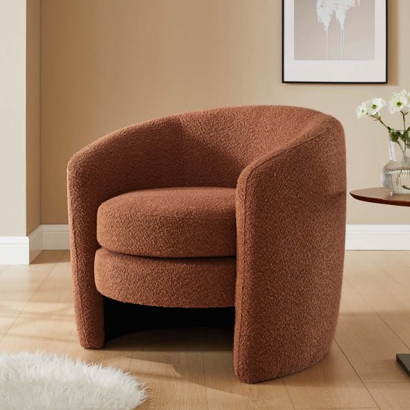 Modway Affinity Upholstered Boucle Fabric Curved Back Armchair in Rust