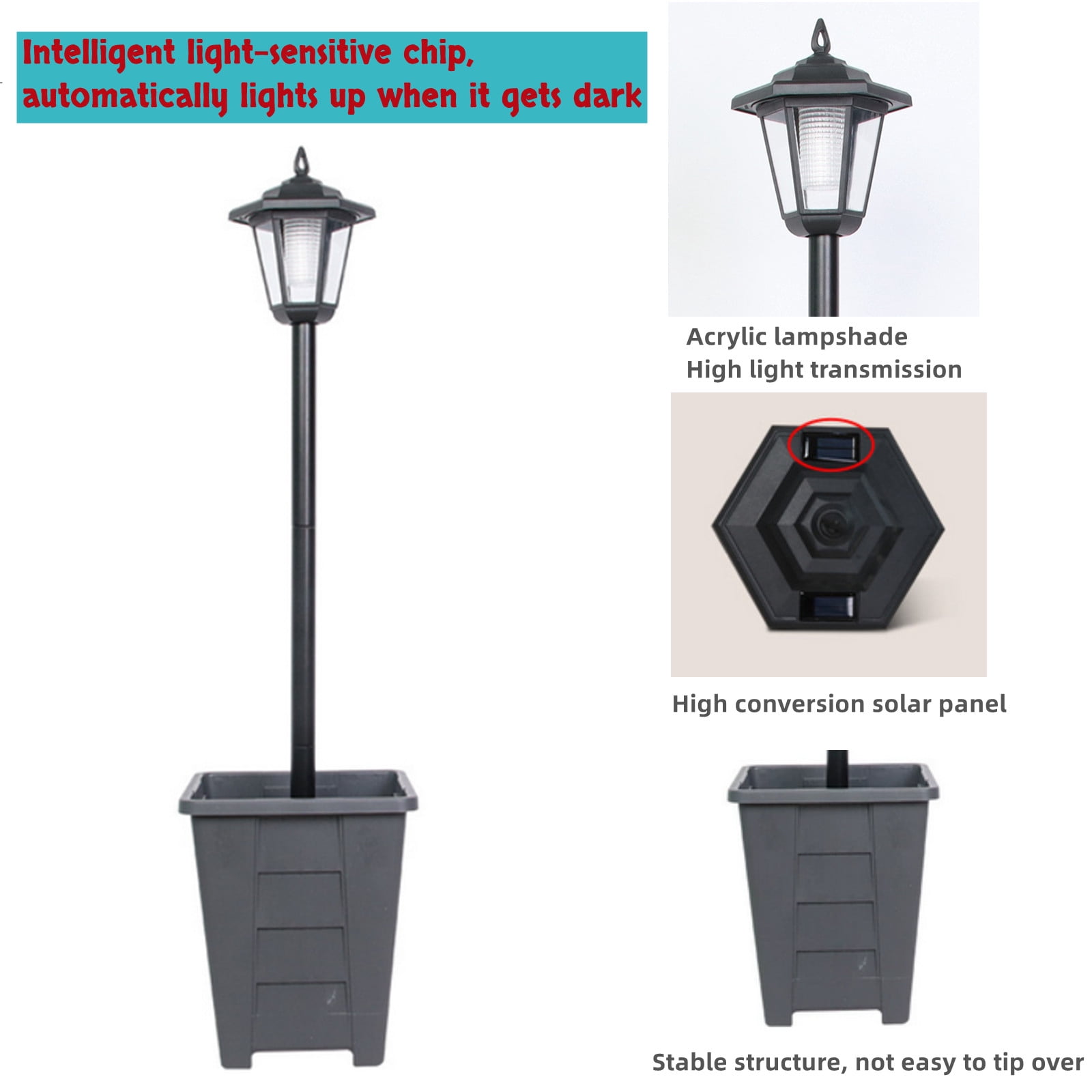 Paddsun Solar Lamp Post Light with Planter, 63" Vintage Glass Solar Lights Outdoor Waterproof Patio Lights Garden Decor