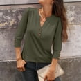 thumbnail image 5 of Bbyeadc Women's Blouses Dressy Casual 3/4 Length Sleeve Button Trim Tops V Neck Solid Color Tee Trendy Spring Pullover,Army Green(XL), 5 of 7