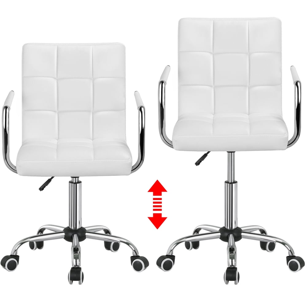 Alden Design Modern Adjustable Faux Leather Swivel Office Chair with Wheels, White