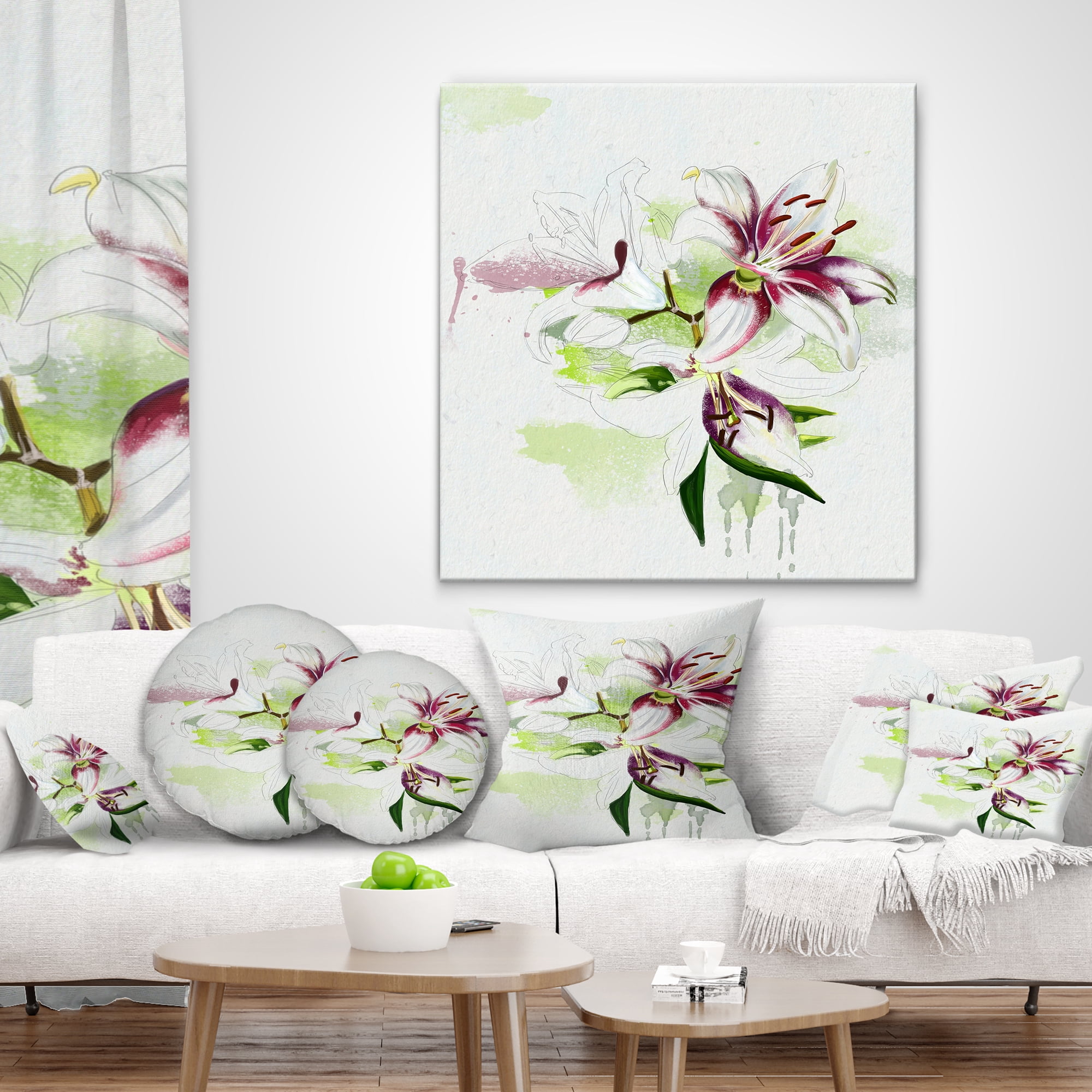 Designart Colorful Flowers with Color Splashes - Floral Throw Pillow - 18x18