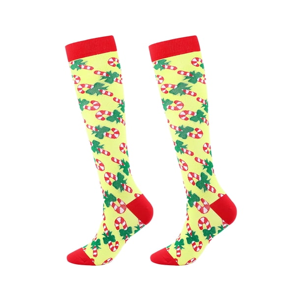 Jumpingount 1 par de calcetines de nailon con temática navideña para hombres y mujeres, calcetín cálido transpirable de tubo largo para banquetes, medias Medias dulces de navidad Jumpingount AP012906-01
