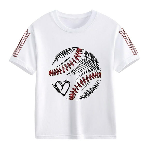 Kids Girls Baseball Printed Trendy Tees Short Sleeve Crewneck T-Shirts Girls Boys Athletic Shirts Casual Summer Tops