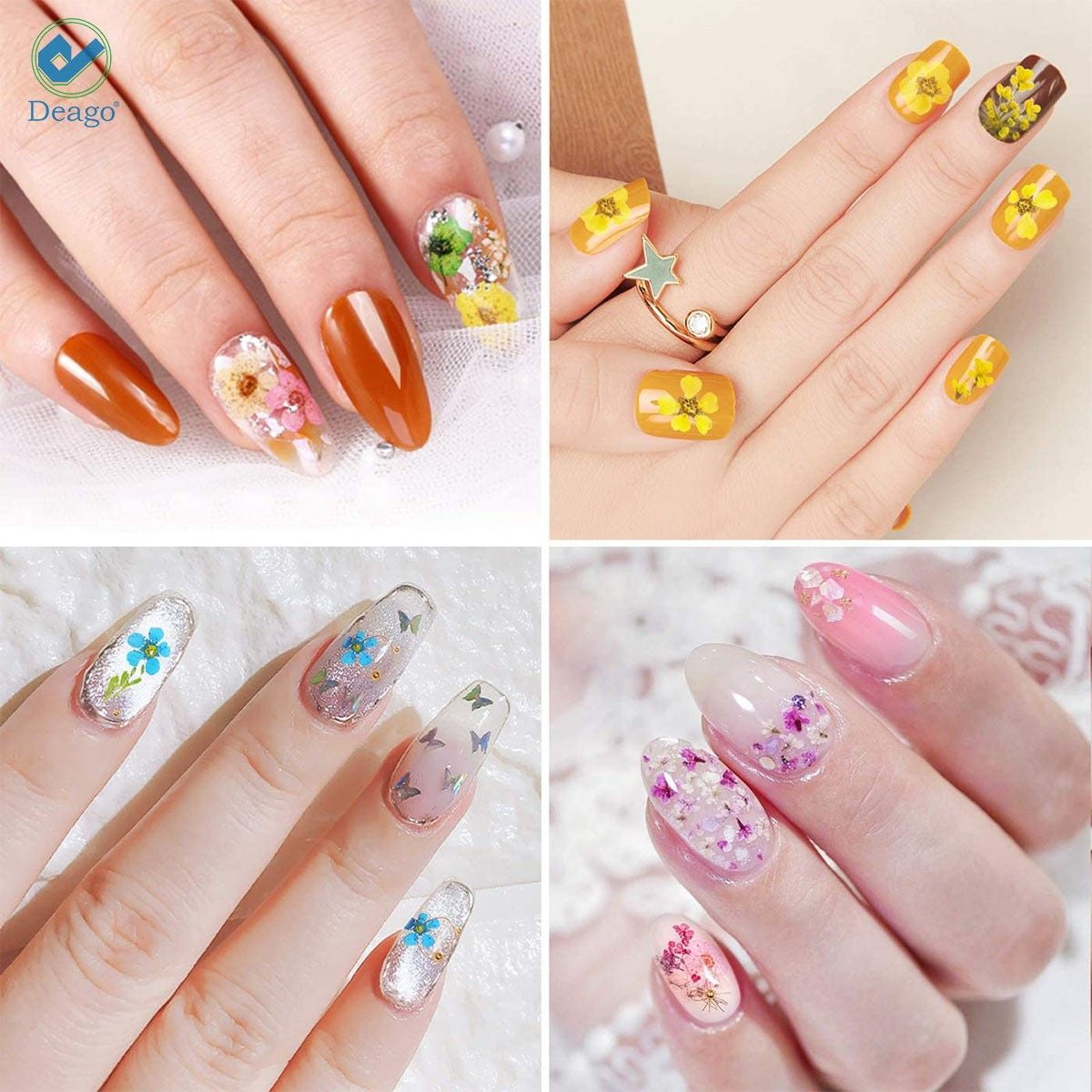 2 Boxes Nail Art Dried Flowers,UNIME 24 Colors Dry Flowers Mini Real  Natural Flowers Nail Art Supplies 3D Applique Nail Decoration Sticker for  Tips