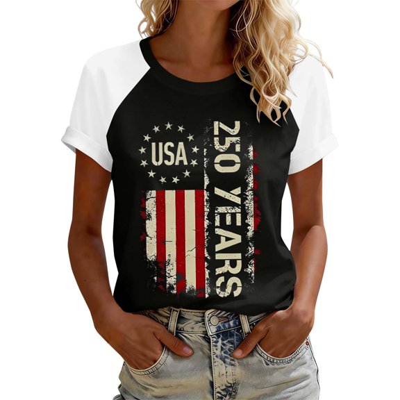 American Flag Tank Tops Women Patriotic Shirt USA Flag Stars Stripes Print Raglan Sleeve T-Shirt 4th of July Tee Tops