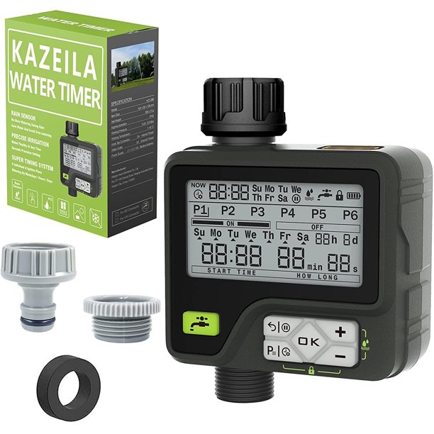 Temporizador de riego Riego automático para jardín 6 programas de riego separados con control manual impermeable mediante sensor de lluvia para césped de jardín Rojo Verde MX-0126854FYD