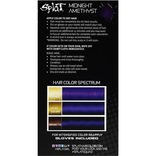 Splat 30 Wash Semi Permanent Midnight Amethyst Hair Color No Bleach Dark Purple Dye