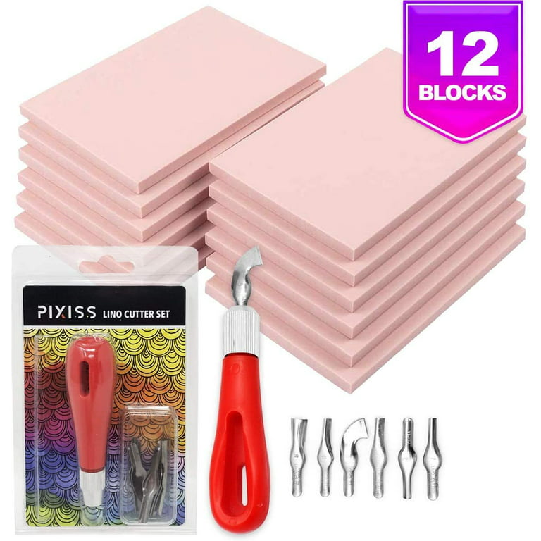 Rubber Block Stamp Carving Blocks Stamp Making Kit with Cutter Tools,  12-Pack Carving Rubber Stamps for Printmaking, Printing and More. 