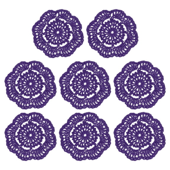 Crochet Doilies, 8Pcs 4" Cotton Woven Fabric Coasters, Lace Round Handmade Coasters with Floral Pattern for Wedding Party Decoration (Dark Purple)