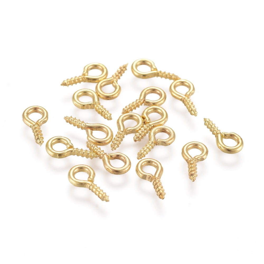 Iron 10000 pc Iron Screw Eye Pin Peg Bails For Half Drilled Beads Golden 8x4x1mm Hole: 2mm