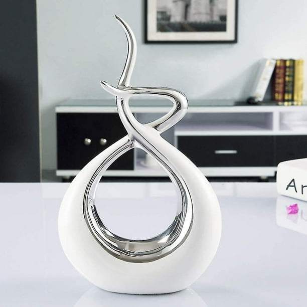 Objeto decorativo de cerámica plateado, escultura de decoración de mesa de cerámica, sala de estar, decoración moderna, artesanía abstracta Wdede, elegante decoración en espiral O