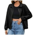 thumbnail image 3 of YDFCWXW Womens Oversized Leather Jackets Faux Casual Zip Up Trendy Bomber Motorcycle Jacket with Pockets Black, XL, 3 of 9