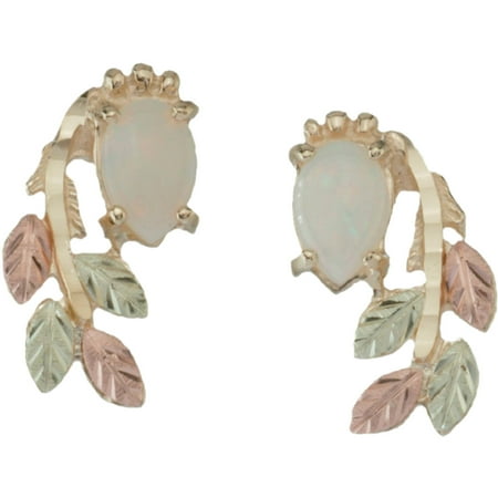 Black Hills Gold Pear-Shaped Opal 10kt Yellow Gold Earrings
