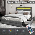 thumbnail image 6 of Gymax Full Upholstered Platform Bed with LED Headboard Charging Station Storage Drawer, 6 of 10