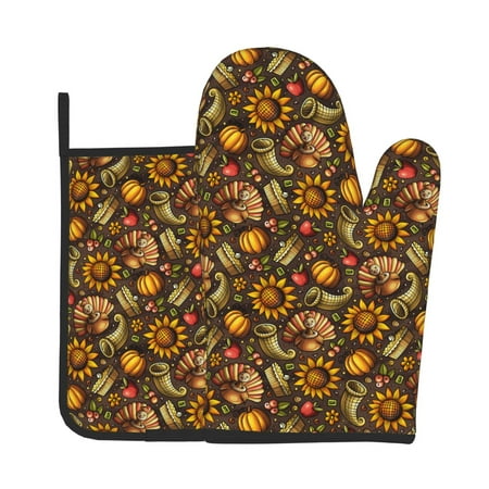 

Gaeub Chrysanthemum turkey Print Oven Mitts and Pot Holders Sets of 2 Heat Resistant Pad Cooking Gloves for Baking BBQ Home Decor