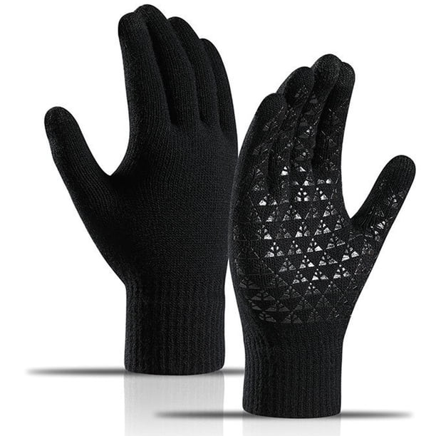 Guantes de punto a prueba de frío de invierno, guantes de felpa gruesos y cálidos con dedos completos