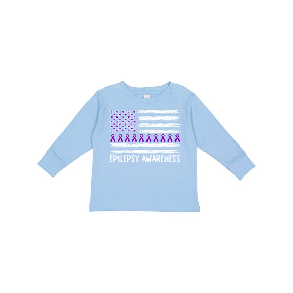 Inktastic Epilepsy Awareness Purple Ribbons and Flag Boys or Girls Long Sleeve Toddler T-Shirt