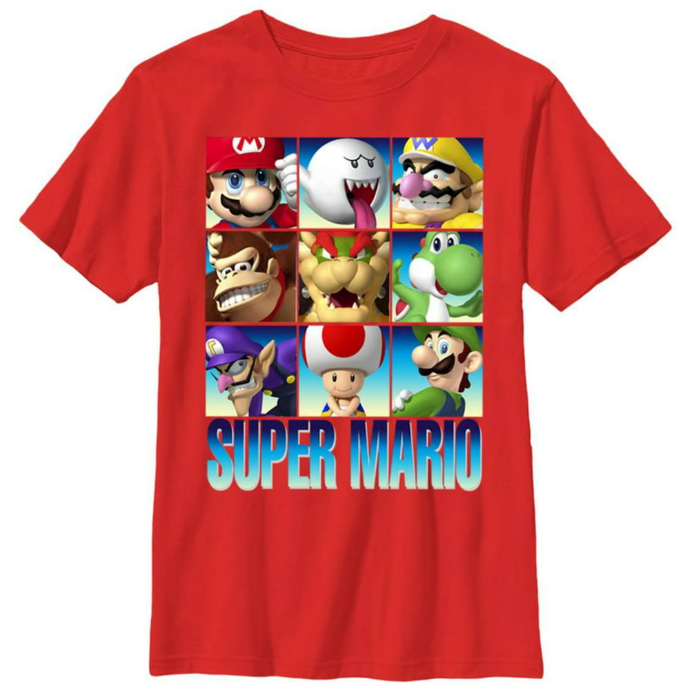 Fifth Sun - Youth: Super Mario- Game Faces Apparel Kids T-Shirt - Red ...