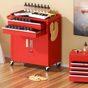 SUNCROWN 8-Drawer Metal Tool Chest, Rolling Tool Cart with Wheels,2 in 1 Detachable Tool Cabinets,Tool Box,Liners and Locking System for Garage,Warehouse,Workshop, Barbershop(Red)