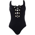 thumbnail image 5 of California Waves BLACK Juniors' Textured Grommet One-Piece Swimsuit, US Large, 5 of 6