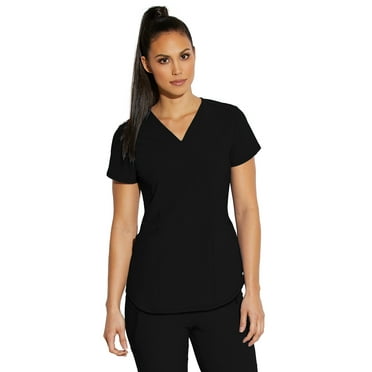 Barco Grey's Anatomy Edge GET018 Women's Nova Four Pocket Crossover V-Neck Princess Seam Scrub Top Black M