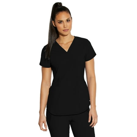 Barco Grey's Anatomy Edge GET018 Women's Nova Four Pocket Crossover V-Neck Princess Seam Scrub Top Black L