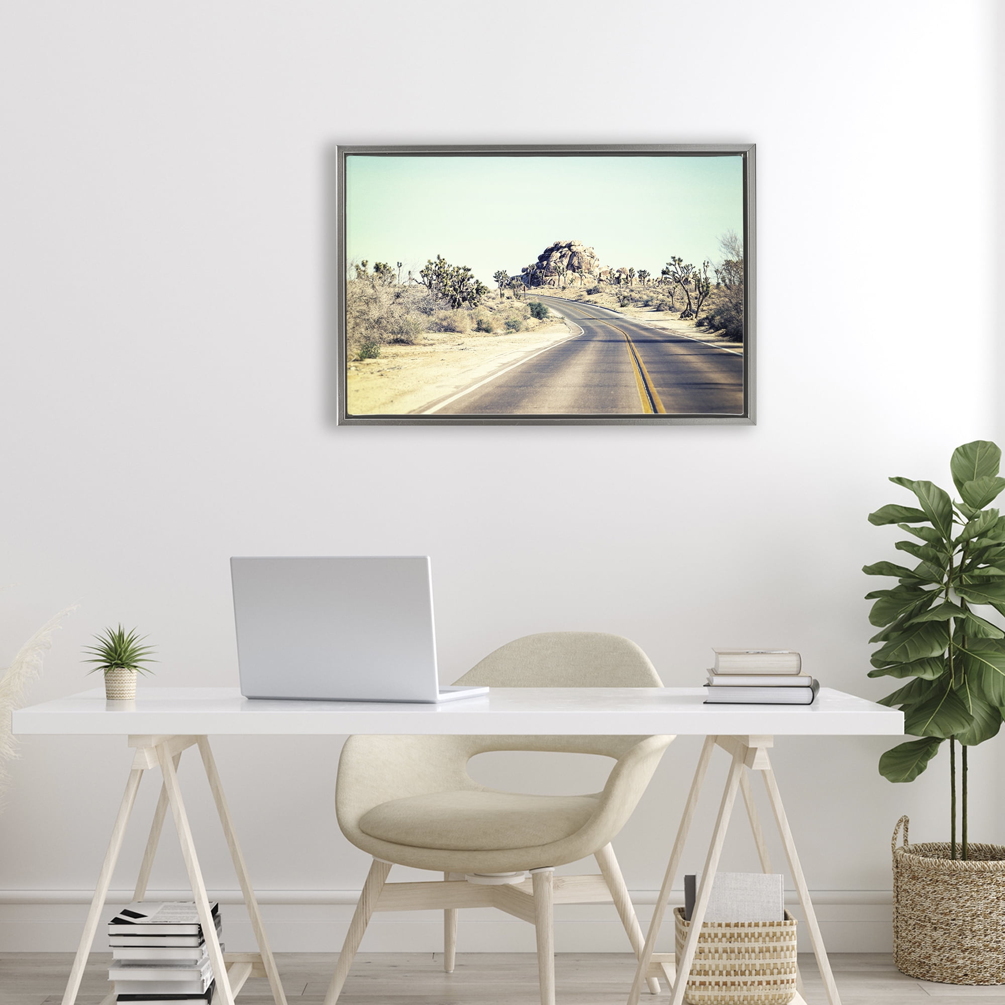 Road Trip Joshua Tree Park Gray Framed Floater Canvas Wall Art, design by Joseph S Giacalone