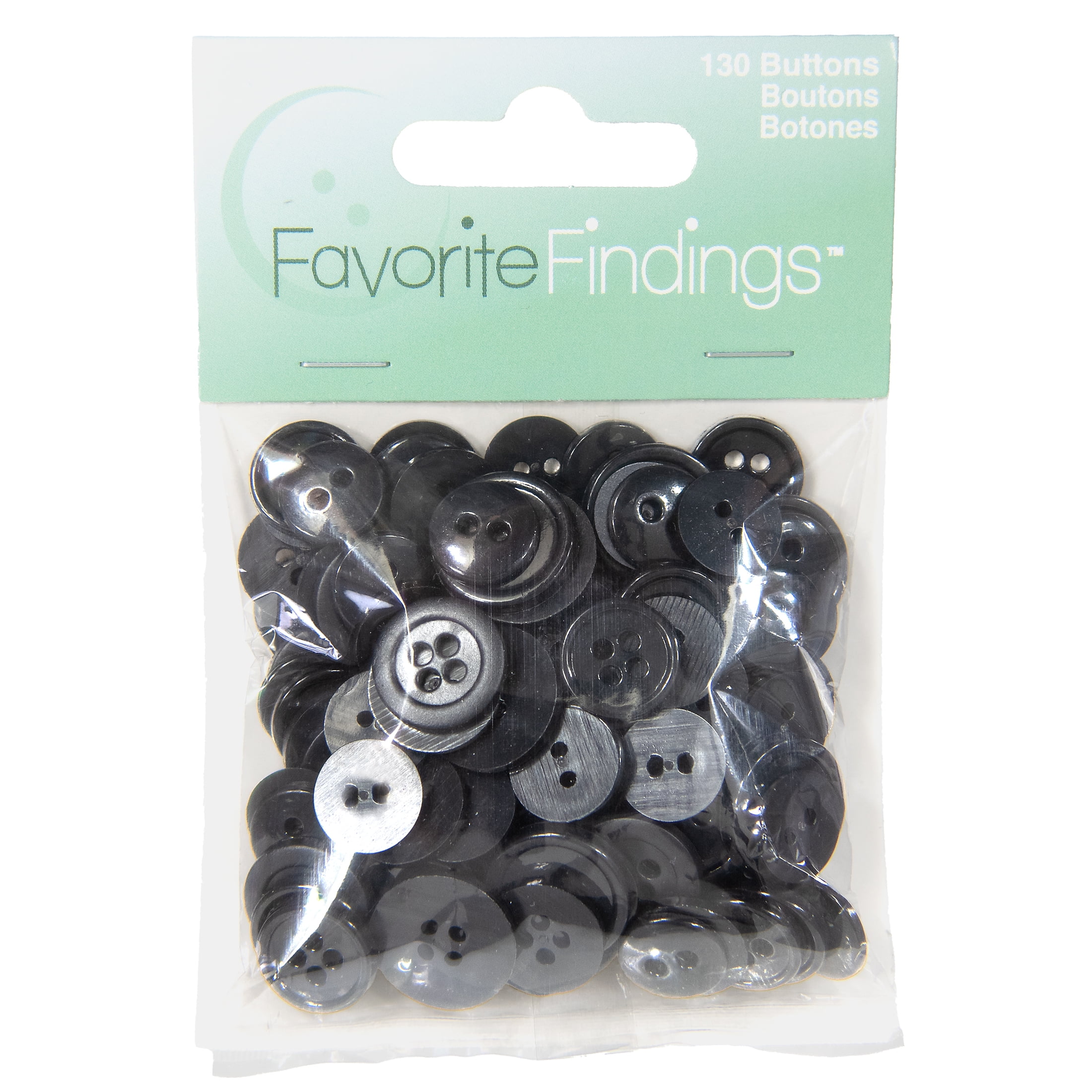(5 pack) Favorite Findings Black Basic Round Sew Thru Buttons, 130 Count