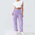 thumbnail image 4 of Women High Waist Cargo Pants Straight Leg Baggy Drawstring Trousers Workout Hiking Cargo Pants with Zipper Pockets, 4 of 8