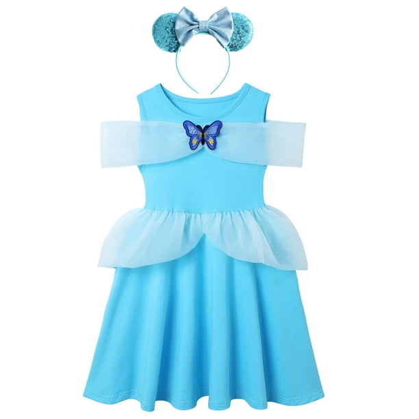 2023 verano bebé niñas Elsa Anna vestido sirena dibujos animados princesa tema vestidos casuales para 2-10 años niños fiesta vacaciones ropa 140 (7-8T) Gao Jinjia LED