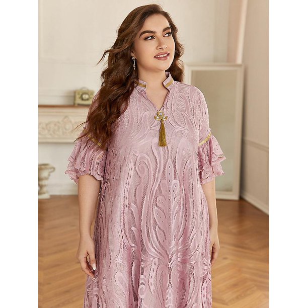 Toleen mujeres de talla grande Maxi vestidos grandes 2022 nuevo verano rosa diseñador de lujo elegante Abayas largo musulmán fiesta de noche