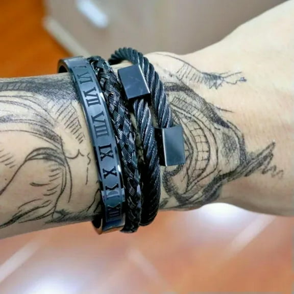 EOEMY Pure Copper Magnetic Bracelet Bangle Arthritis Pain Relief Wrist Carpal Tunnel-3Pcs Set Black