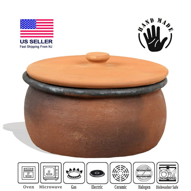 Cooking Pottery Pot with Lid, Twice Baked Sturdy Portuguese Terracotta