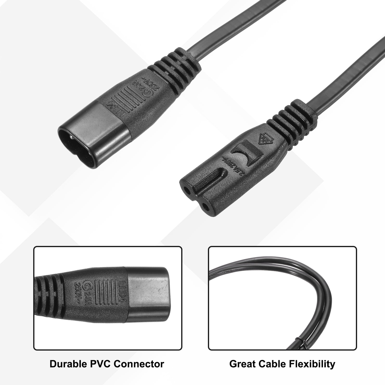 Uxcell 2 Pcs 3 ft IEC 60320 C8 to 2 IEC 60320 C7 Power Cord, 250V 2.5A C8 to 2 C7 Power Extension Cable for PC, Monitor, Power Supplies, Printer, Scanner, Servers