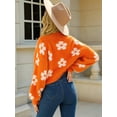 thumbnail image 4 of Women'S Cute Daisy Cropped Knitted Cardigand Open Front Long Sleeve Loose Sweater Outwear Orange White XL, 4 of 8