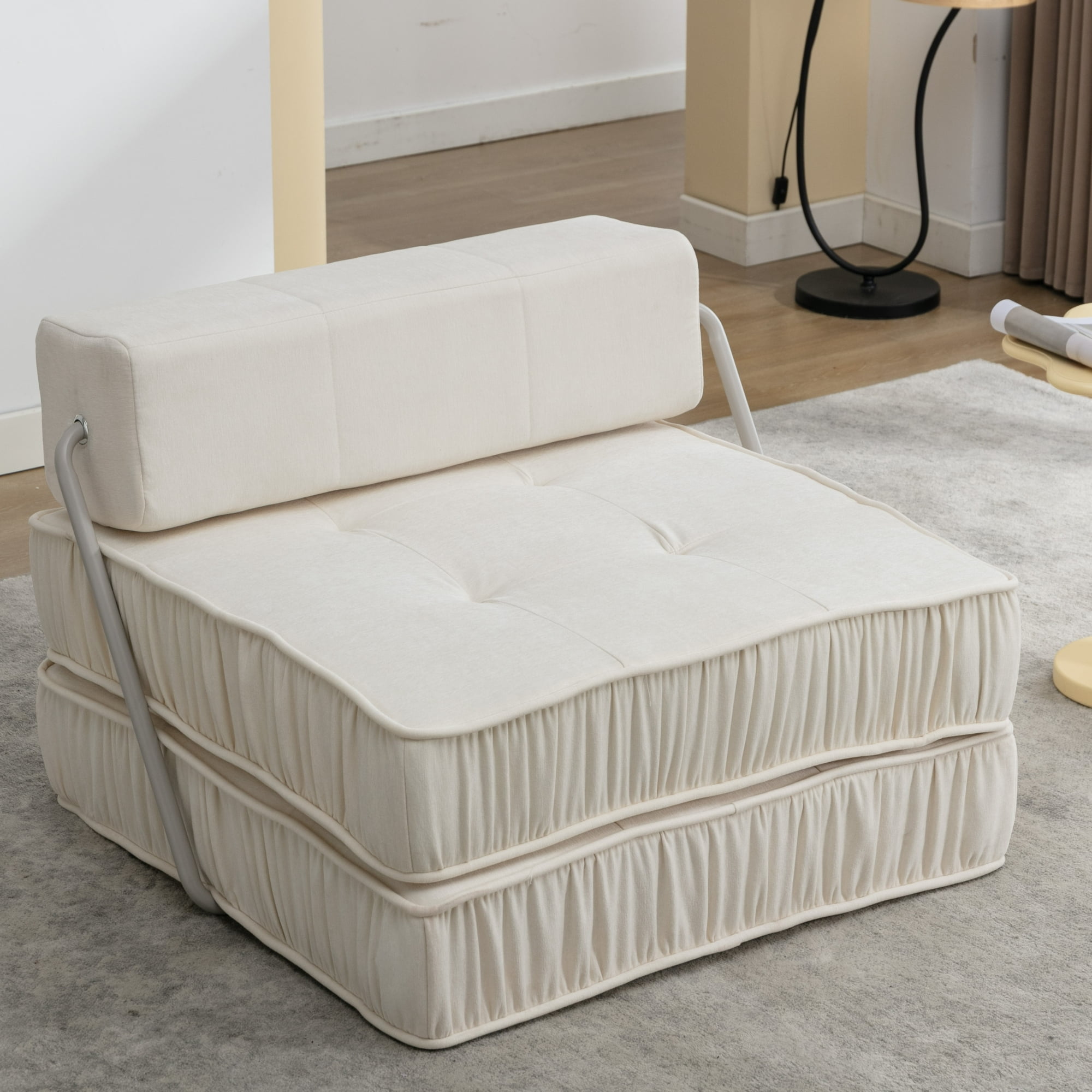 Modern Convertible Modular Sectional Sofa, Minimalist Chenille Sofas Couches, Accent Armless Chair with Removable Back Cushion for Living Room, Bedroom Office, Apartment, Small Space, White, 1 Seat
