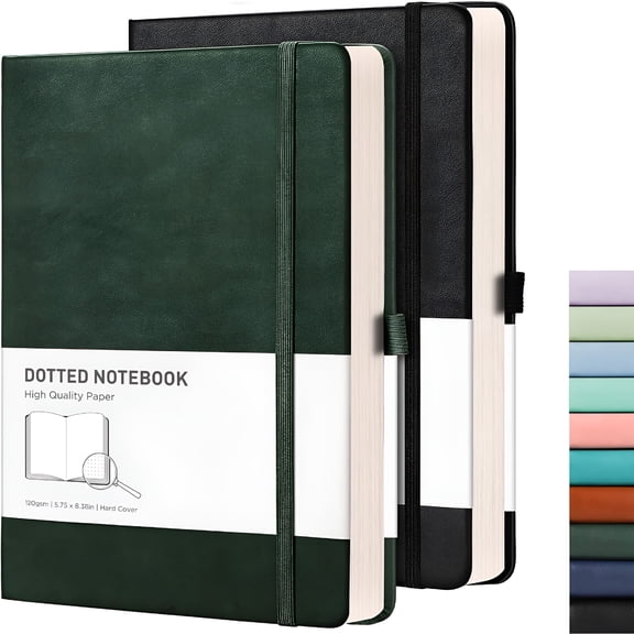 CCOCC A5 Dotted Notebook 2 Pack - Bullet Dot Grid Journal (Black Green)