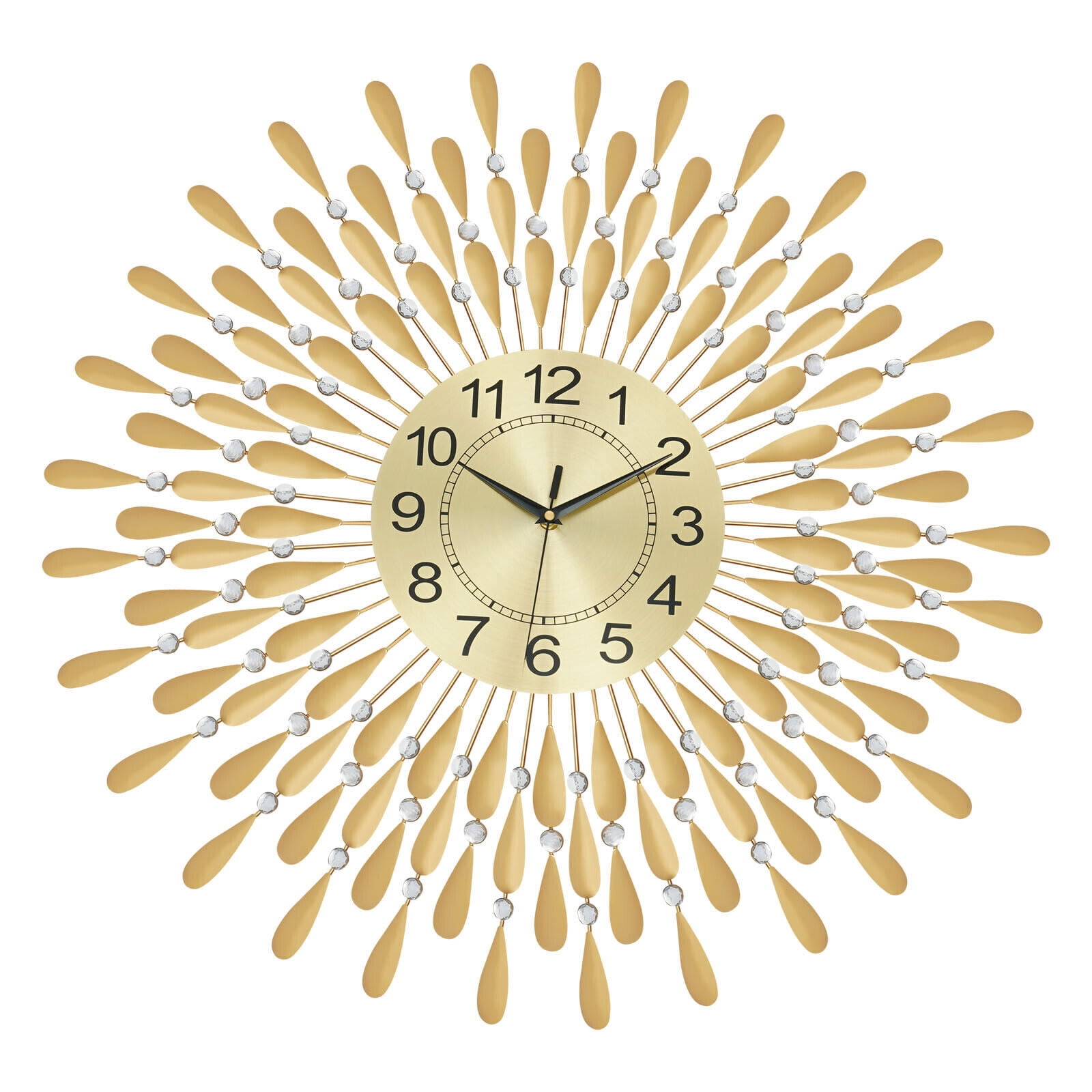 Miumaeov Modern Crystal Wall Clock 27.6in Large Metal Silent Clock Decorative Battery Operated for Living Room Bedroom Office Home