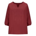 thumbnail image 3 of Dvprdro Womens 3/4 Sleeve V Neck Tops Embroidered Cotton Linen Blouses Vacation Going Out Tops Wine XL, 3 of 9