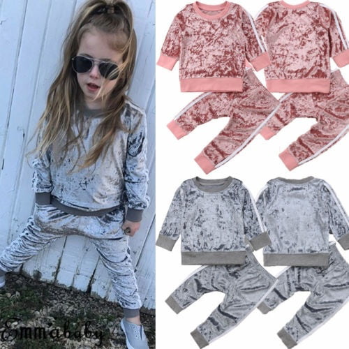 Toddler Kids Baby Girls Velvet Sweater Tops Long Pants Outfits Clothes Tracksuit 