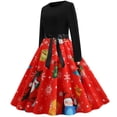 thumbnail image 3 of BLTIBY Christmas Dress for Women Vintage Winter Fall Long Sleeve Round Neck 1950s Cocktail Pleated Dresses Knee-Length Evening Party Prom Outfits with Belt Red 2 L, 3 of 7