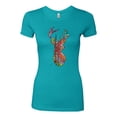 thumbnail image 2 of Trippy Colorful Buck Head Rainbow Hunting Deer Mosaic Animal Lover Womens Slim Fit Junior Tee, Tahiti Blue, Large, 2 of 3