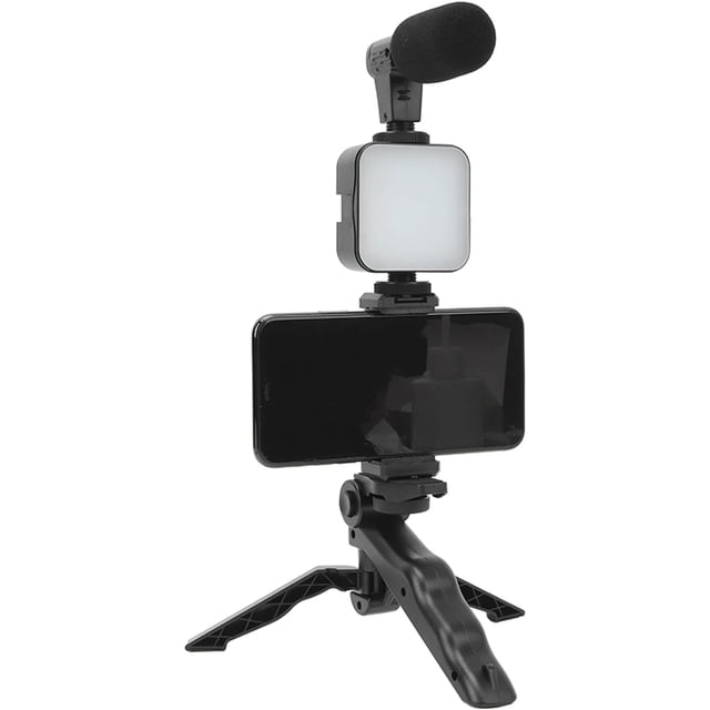 Estabilizador de tripie para Teléfono Inteligente con Luz de Relleno LED, Clip para Teléfono, Trípode, Micrófono, Paquete de Luces de Transmisión en Vivo para Grabación de Video,