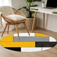 thumbnail image 5 of Yellow Grey Geometric 4ft Round Rug, Modern Black White Abstract Art Non-Skid Rubber Backing Large Area Rugs - Living Room Bedroom Home Office, Indoor Floor Mat Carpets Washable Rug, 5 of 9