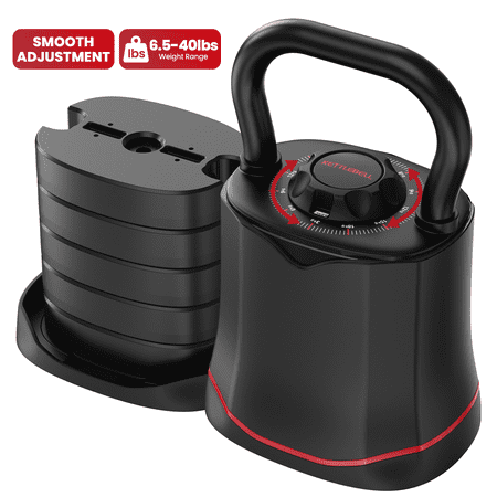 HXD-ERGO Adjustable Kettlebell, 6-in-1 Quick-Switch Kettlebell Sets (6.5-40 LBS) with Two-Way Rotation, Space Saving Kettlebells Adjustable Weight for Full Body Workouts at Home Gym